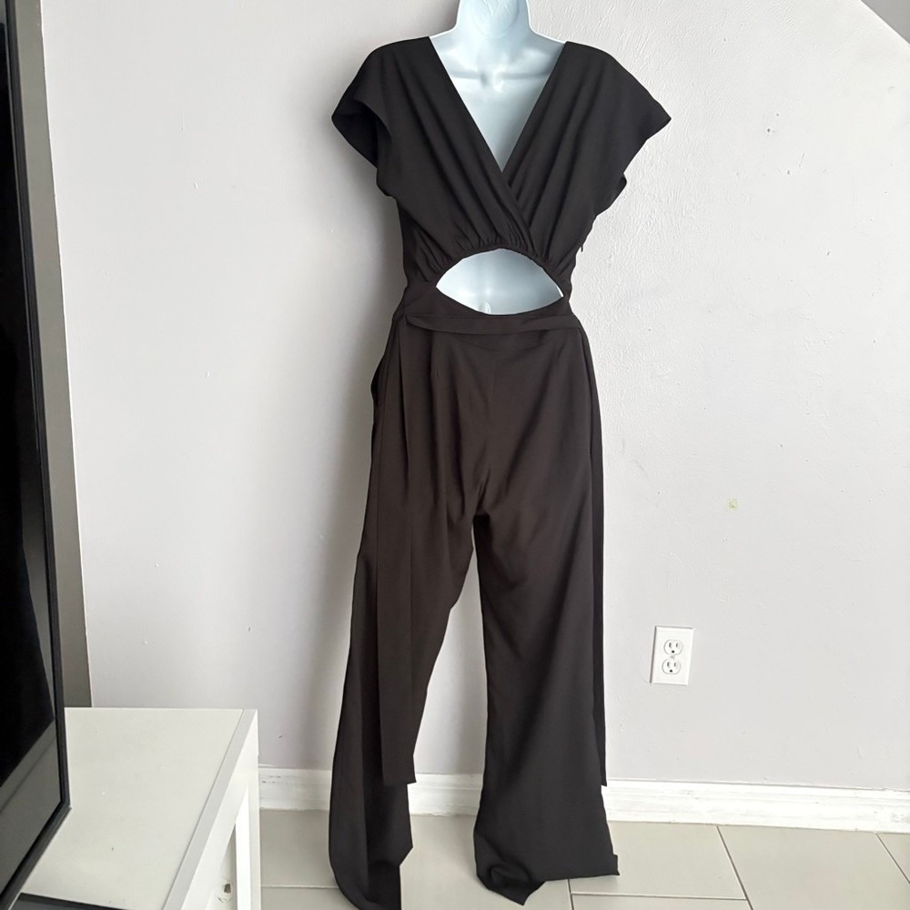 Bebe Black Cutout Back Wide Leg Belted Jumpsuit XXS RN86017 - Picture 3 of 16